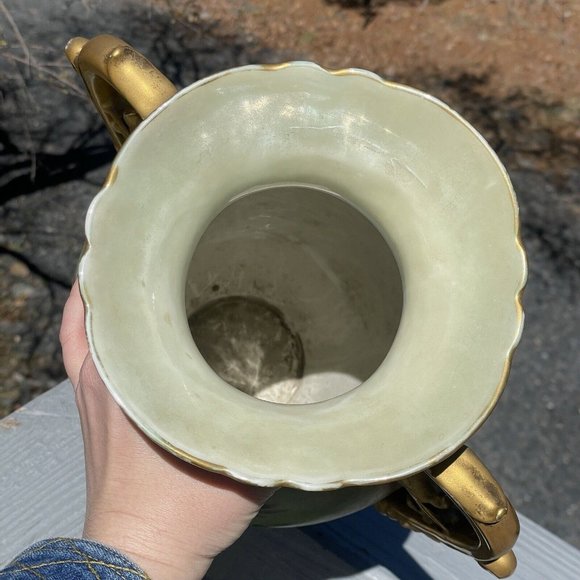 LARGE 15.5" Antique Continental Porcelain Hand Painted Gilt Handled Vase - Picture 15 of 16